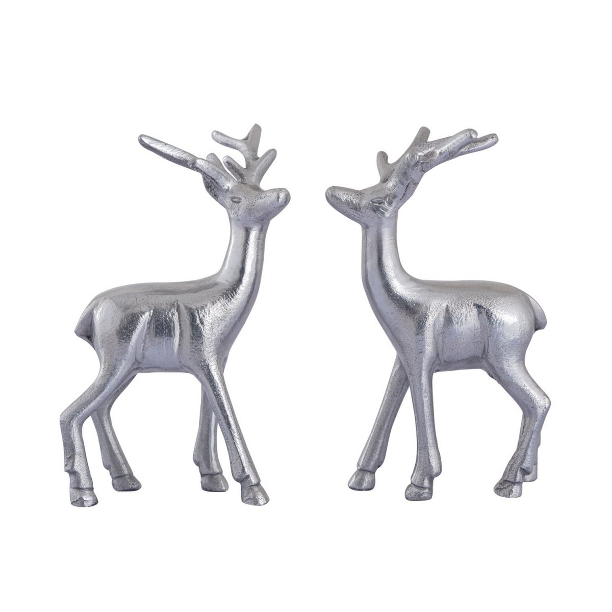 Herten figuren 2 stuks aluminium zilver 12x20x5 cm