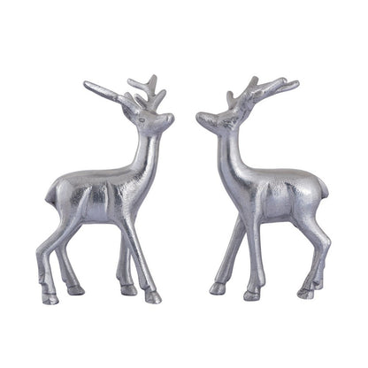 Herten figuren 2 stuks aluminium zilver 12x20x5 cm