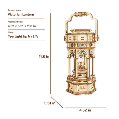 Robotime muziekdoos lantaarn 30 cm berkenhout