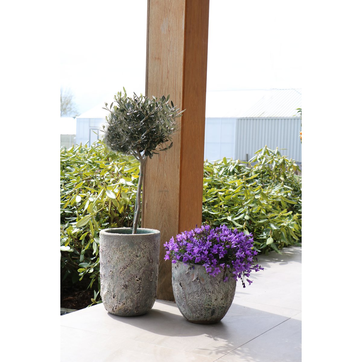 Plantenpot set aardewerk beton Ø36/26 x H45/35 cm