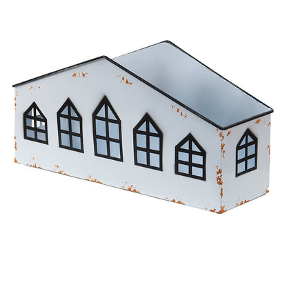 Theelichthouder huis 36x12x18 cm wit metaal