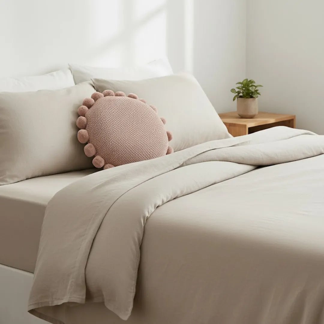 Kussenhoes rond 40 cm gebreid gedempt roze