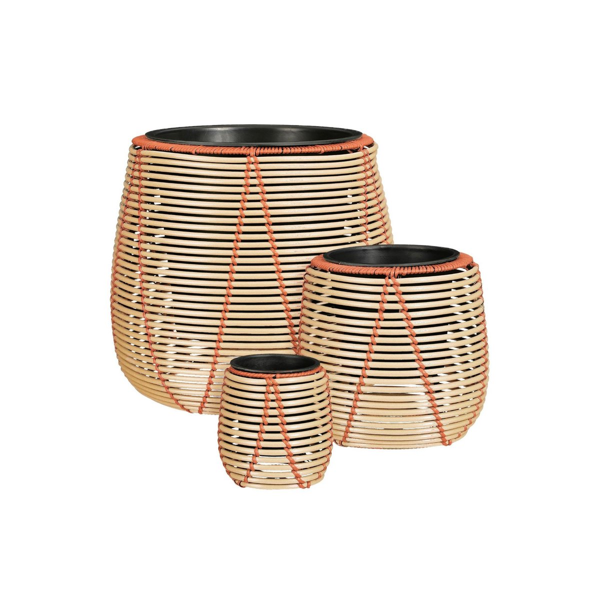 Bloempot Cancun beige gevlochten 3 stuks
