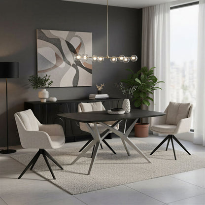 Eettafel 180x90 cm mangohout zwart stalen frame antiek zilver