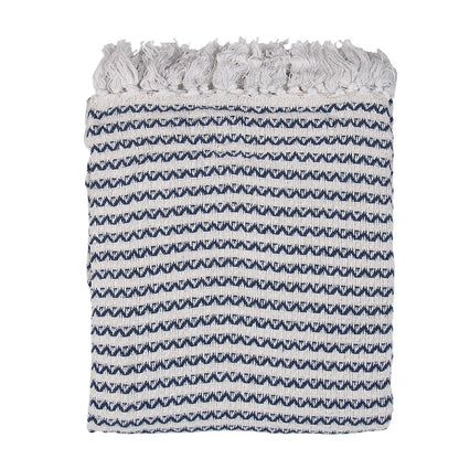 Plaid 125x150 cm katoen beige blauw zigzag