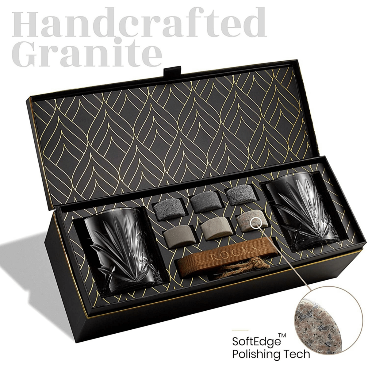 Whiskyglazen set met granieten stenen