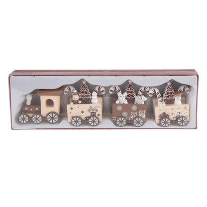 Kerstdecoratie trein 27x4x8 cm beige hout