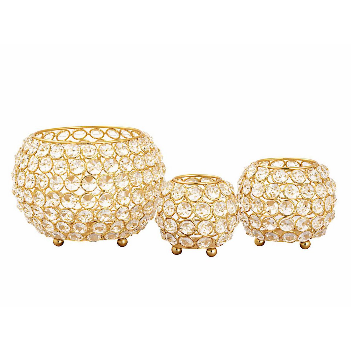 Tealight houder set 3 delig kristal goud zilver