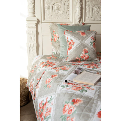 Bedsprei 240x260 cm grijs roze katoen bloemen