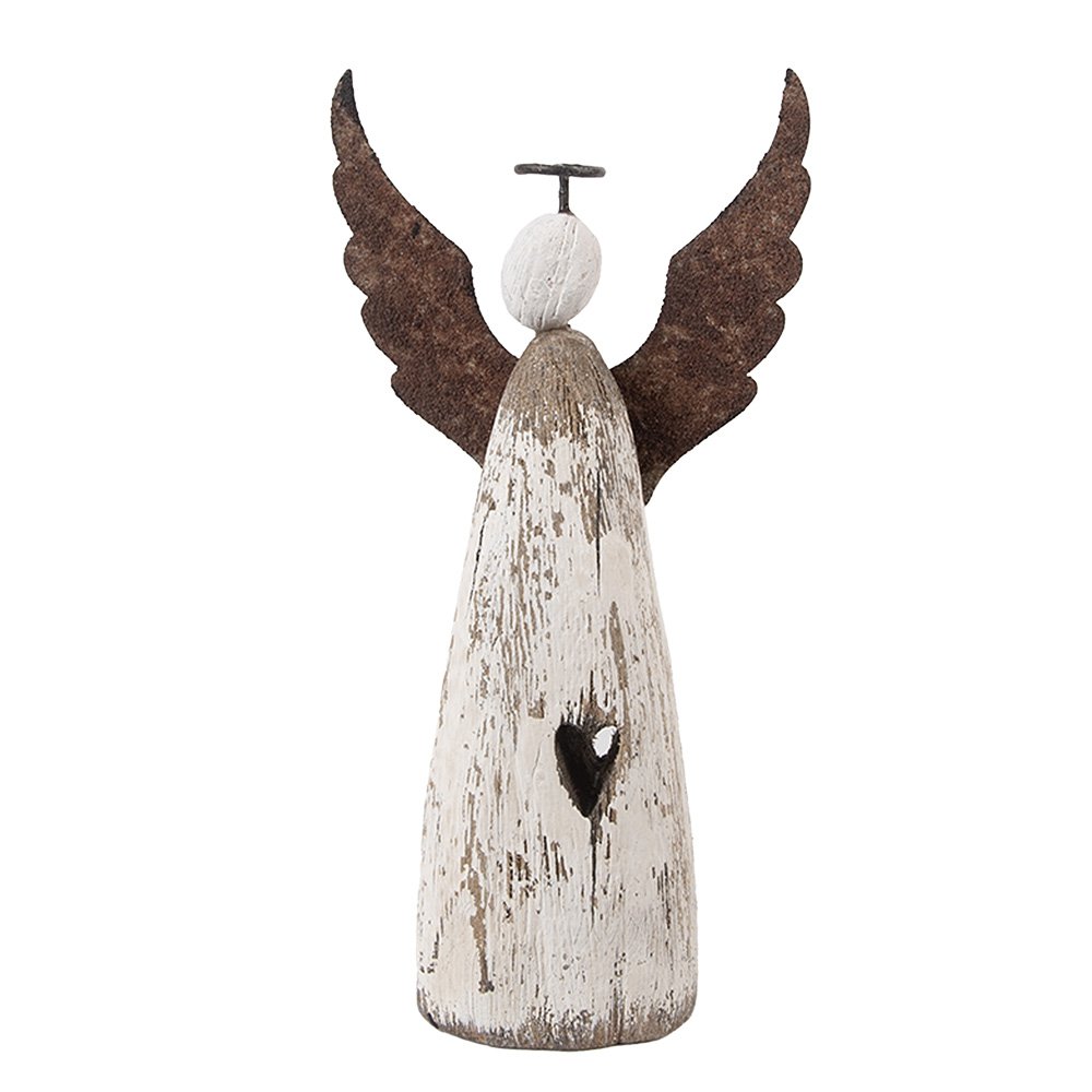 Decoratie engel 9x4x18 cm wit bruin hout