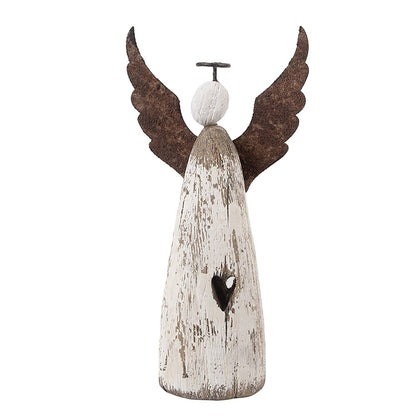 Decoratie engel 9x4x18 cm wit bruin hout