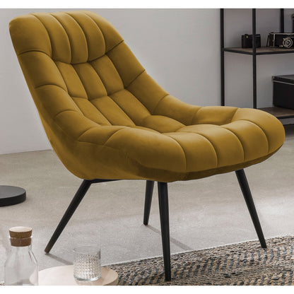 Fauteuil XXL geel fluweel zwart metaal