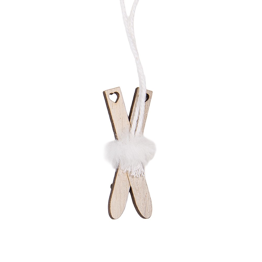 Kersthanger ski-vorm 3x1x7 cm hout beige