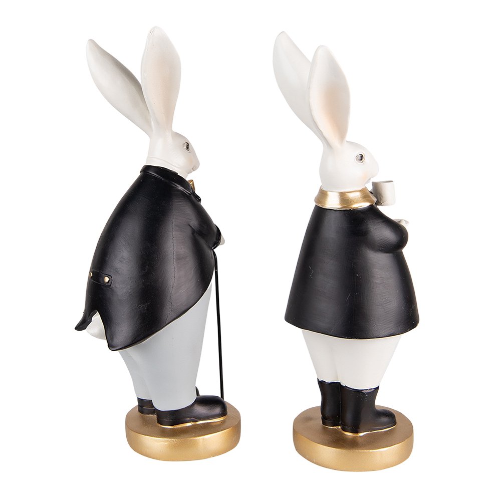 Beeld konijn set 2 stuks polyresin 13x11x34 cm zwart grijs