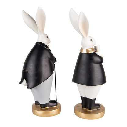 Beeld konijn set 2 stuks polyresin 13x11x34 cm zwart grijs