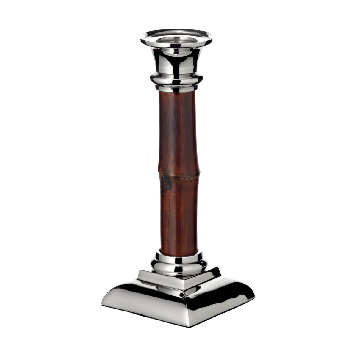 Kandelaar bamboe staal 20 cm zilver