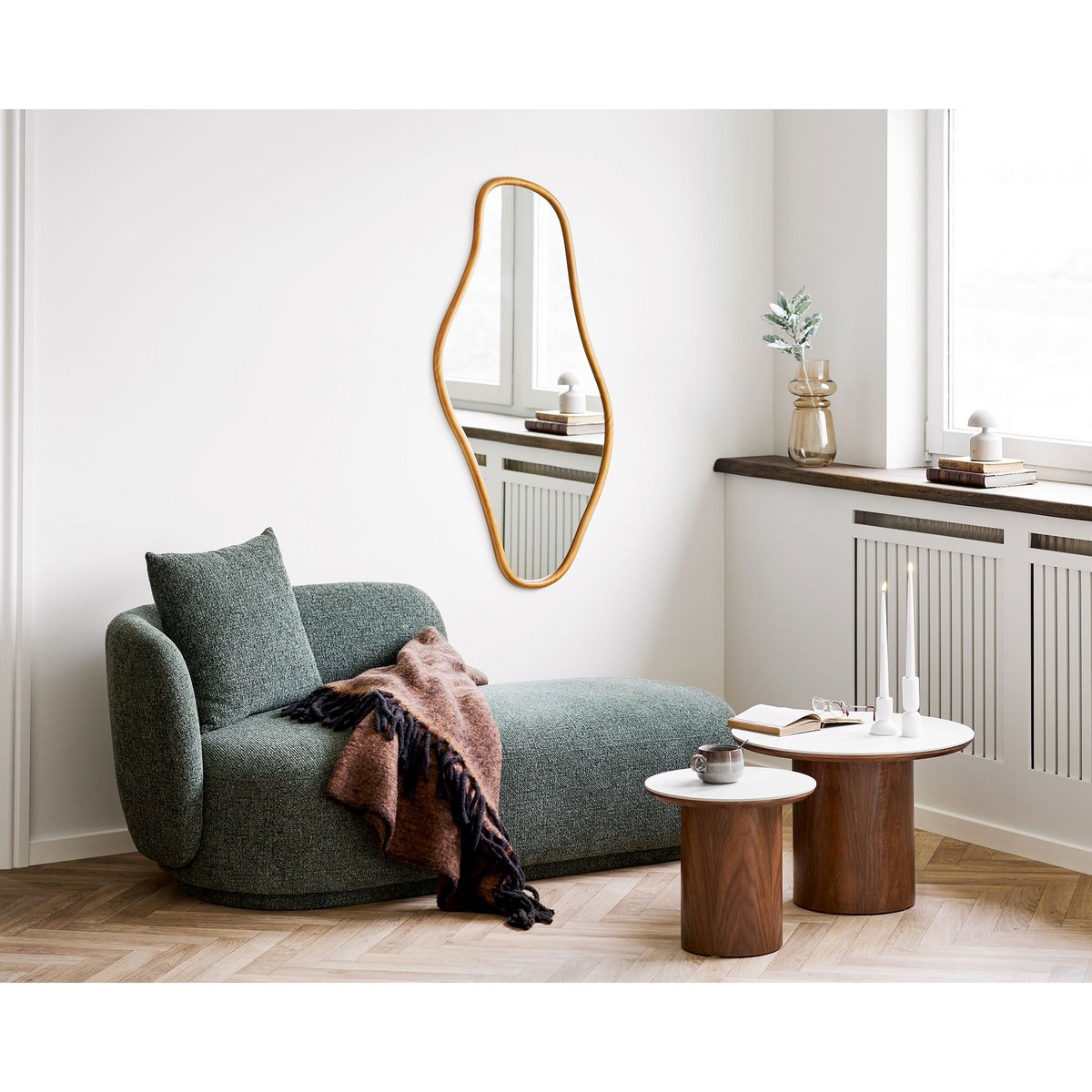 Salontafel ø60x42 cm keramiek/essenfineer wit donkerbruin