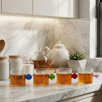 Glazen mokken 350 ml set van 4 gekleurde greep