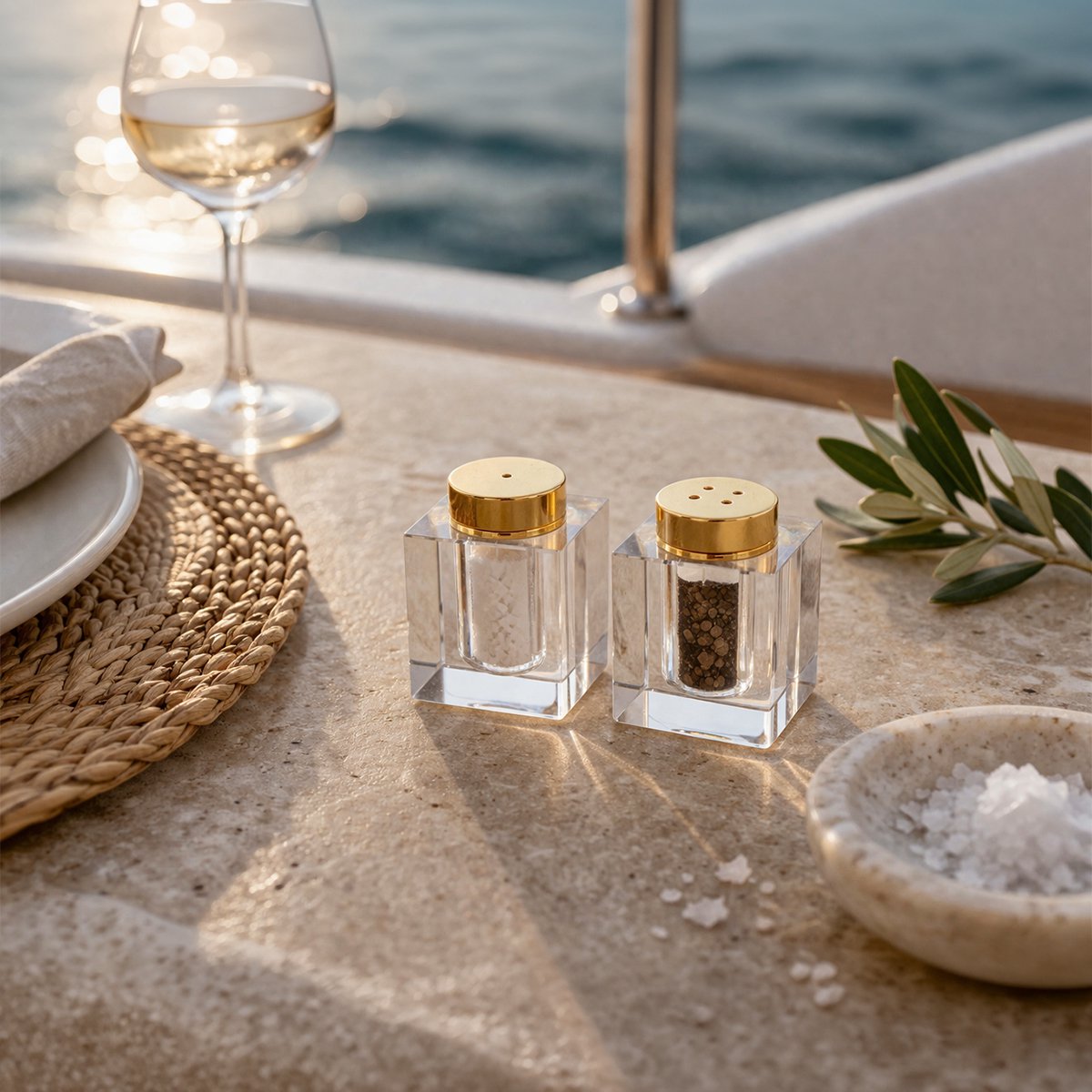 Zout en peper set goud glas 5x5x3,5 cm