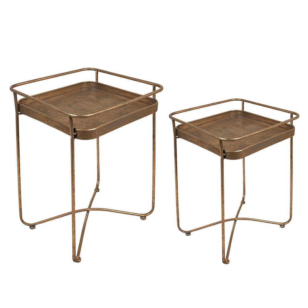 Bijzettafel set van 2 metaal goudkleurig 38x38x53 cm