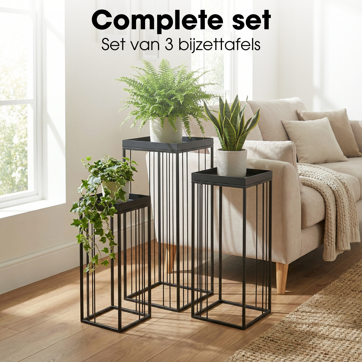 Bijzettafel set 3 stuks ijzer zwart