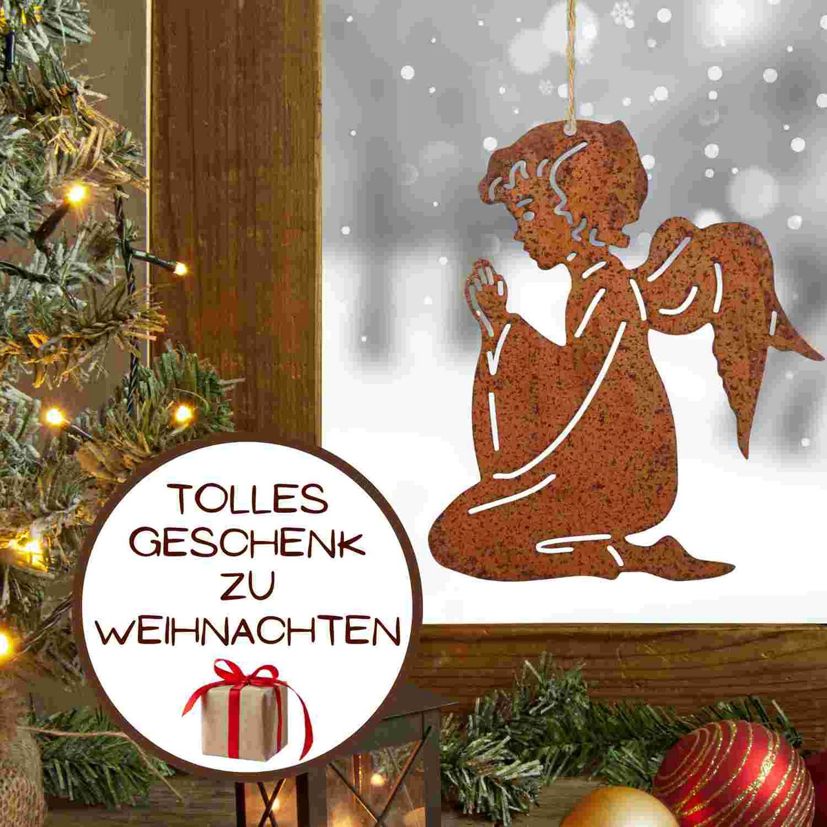 Beschermengel metaal roestkleur 15x12 cm