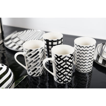Mokken 450 ml keramiek zwart wit set van 4