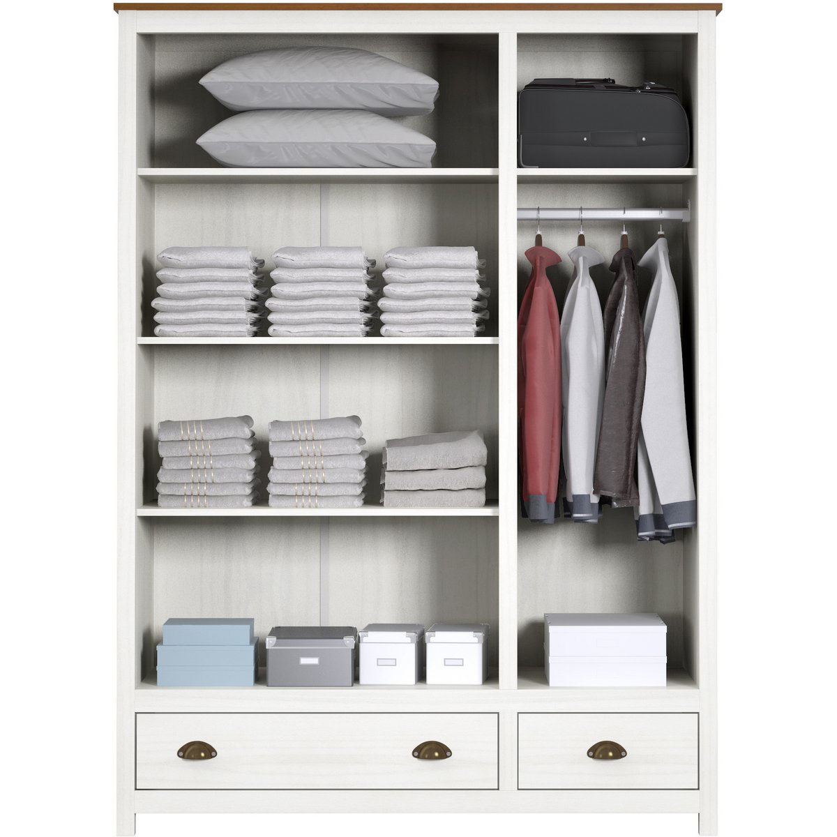 Kledingkast massief dennenhout wit bruin 136x185x54 cm