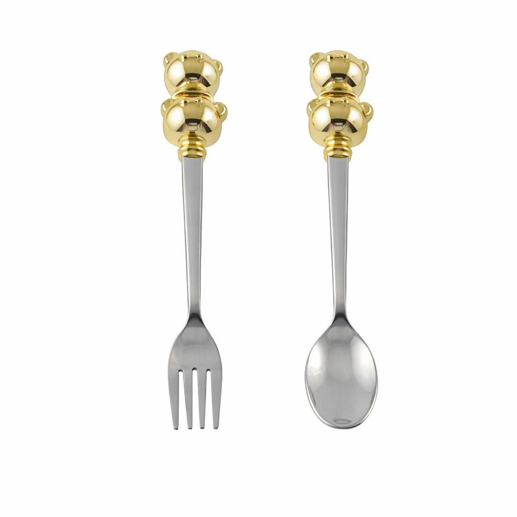 Babybestek lepel en vork goud metaal