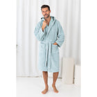 Badjas met capuchon zeegroen fleece katoen