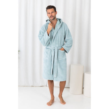 Badjas met capuchon zeegroen fleece katoen