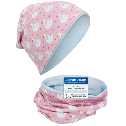 Kinder Beanie Hoed En Sjaal Set Zwaan Ontwerp Alle Seizoenen