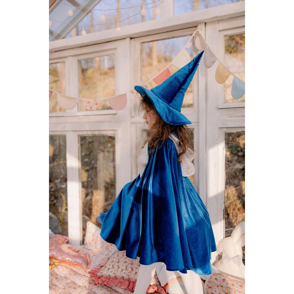 Goochelaarshoed blauw velours katoen