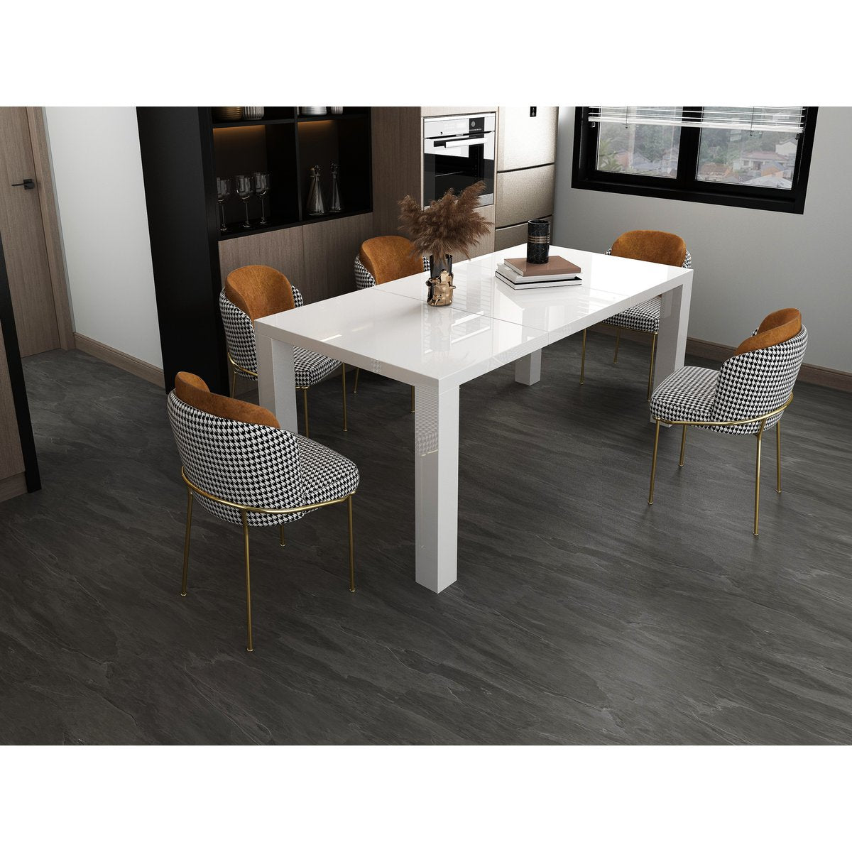 Eettafel 120-240x80 cm wit hoogglans MDF