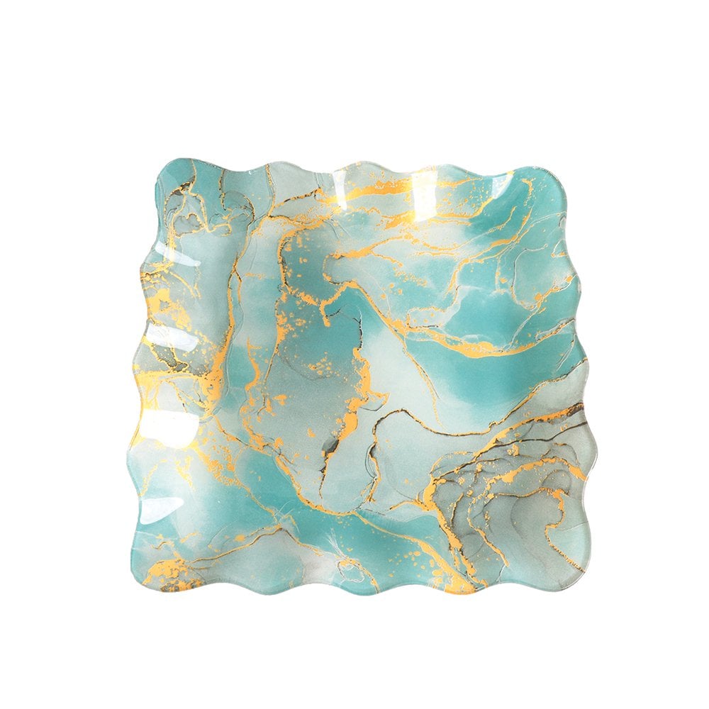 Platte vierkante kopjes 20 cm goud blauw set 6