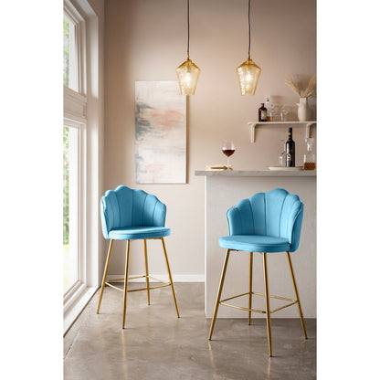 Barkrukken set van 2 blauw fluweel goud frame 68 cm