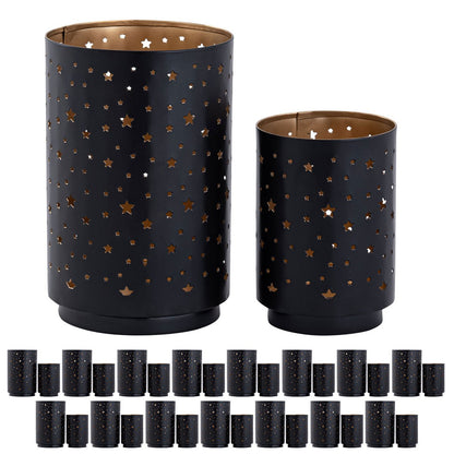 Kandelaars set 2 stuks Ø8x12cm en Ø11x16cm zwart goud