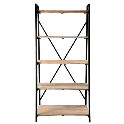 Boekenrek Zwart, Hout en IJzer 90x47x191 cm