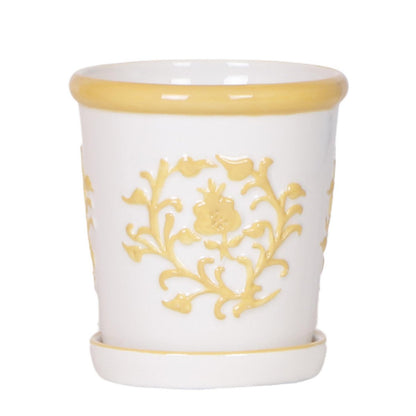 Sierpot keramiek Ø9 cm bloemprint geel