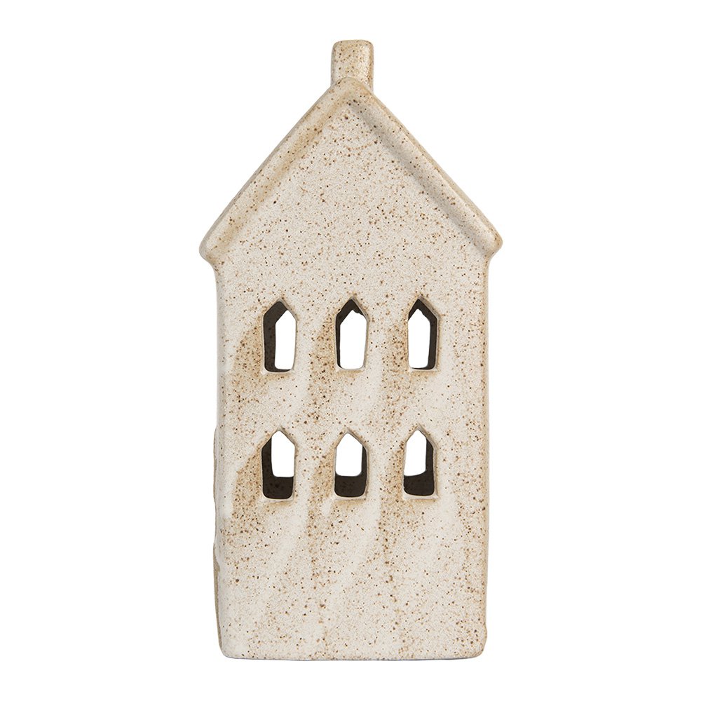 Decoratie Huis met LED 10x9x18 cm Beige Keramiek