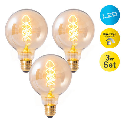 LED lamp Dilly E27 4W Ø 9,5 cm metaal glas barnsteen set van 3