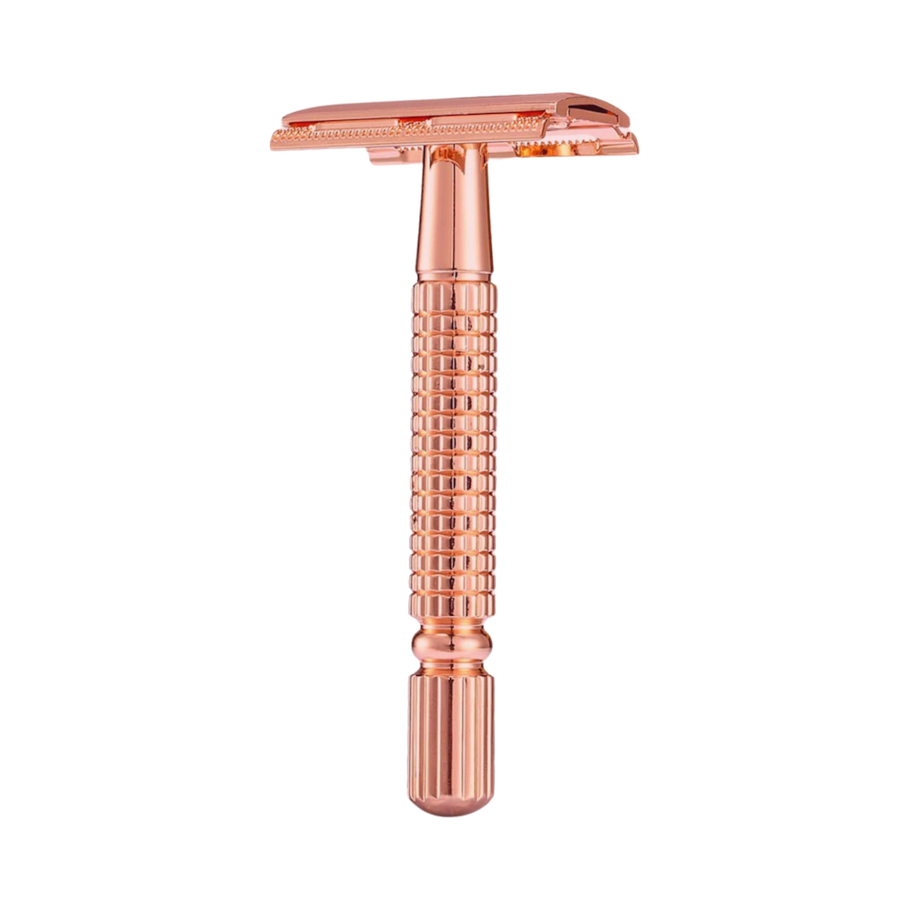 Scheerset safety razor roze goud 10 mesjes