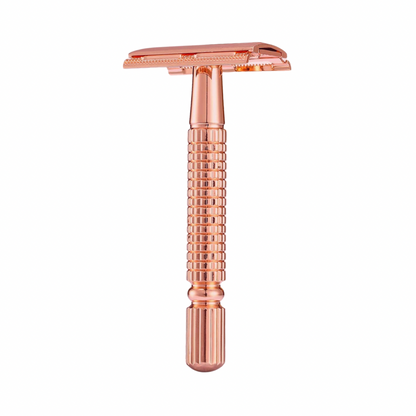 Scheerset safety razor roze goud 10 mesjes