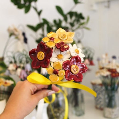 Keramiek boeket 8 bloemen blauw