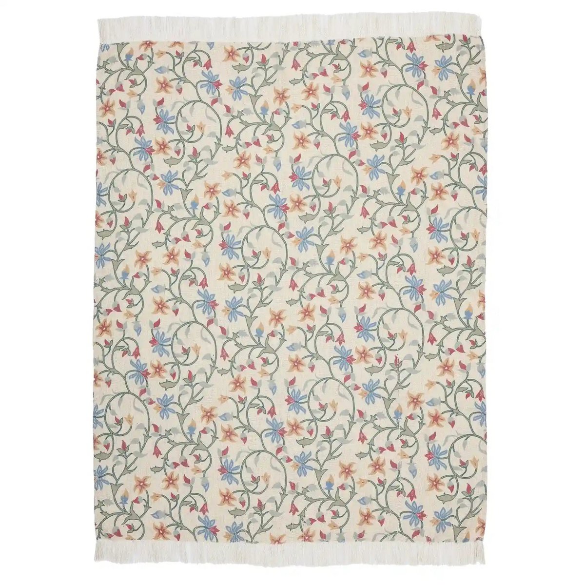 Plaid 130x170 cm geborduurd bloemenmotief crème