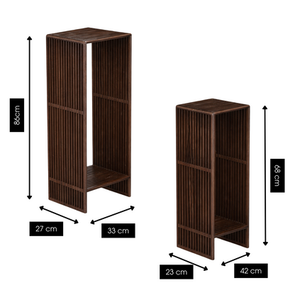 Bijzettafel set gerecycled teak donkerbruin