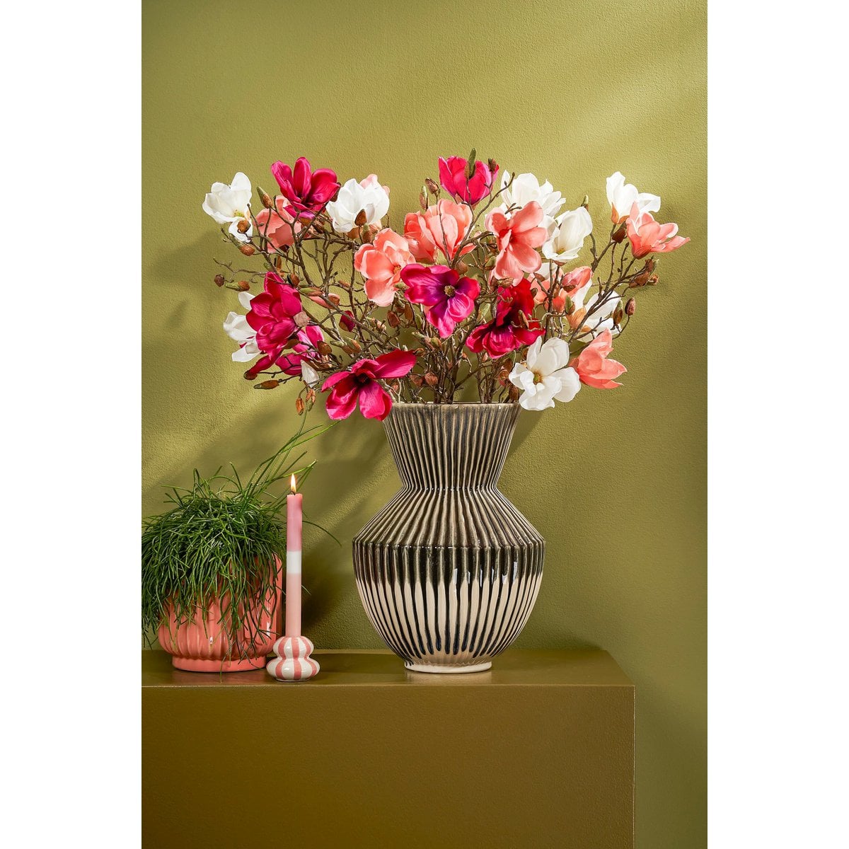Kunstbloem Magnolia 88 cm perzik