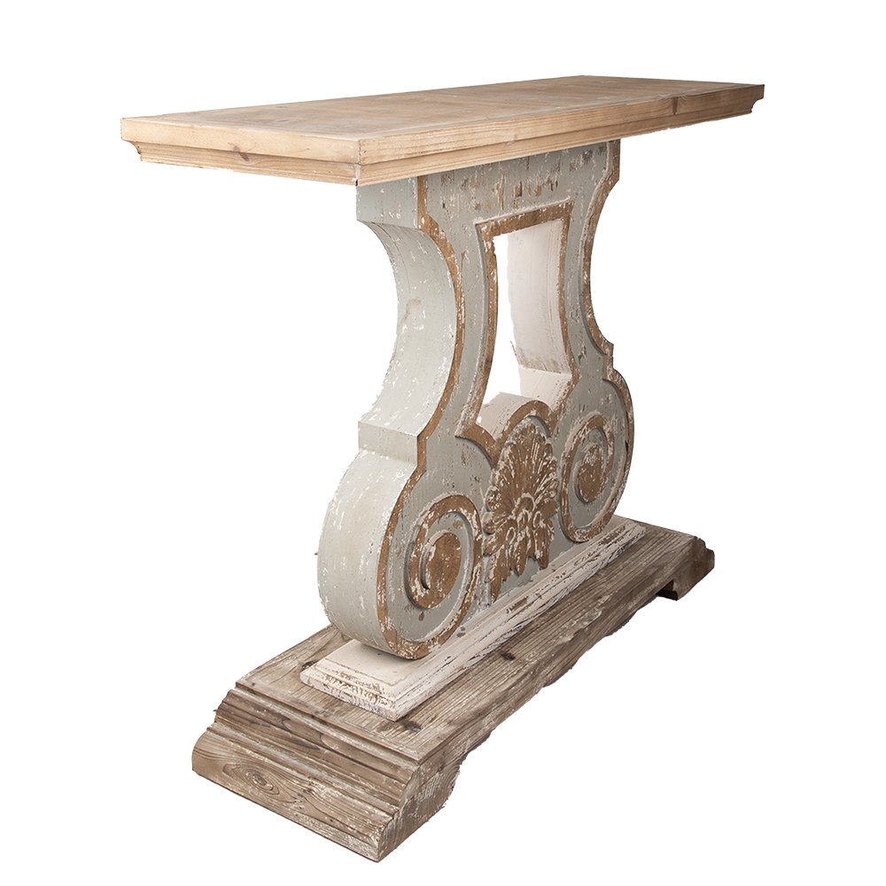 Sidetable 121x40x99 cm massief hout beige grijs