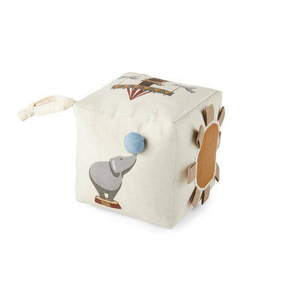 Babyspeelgoed kubus 12x12 cm biologisch katoen creme