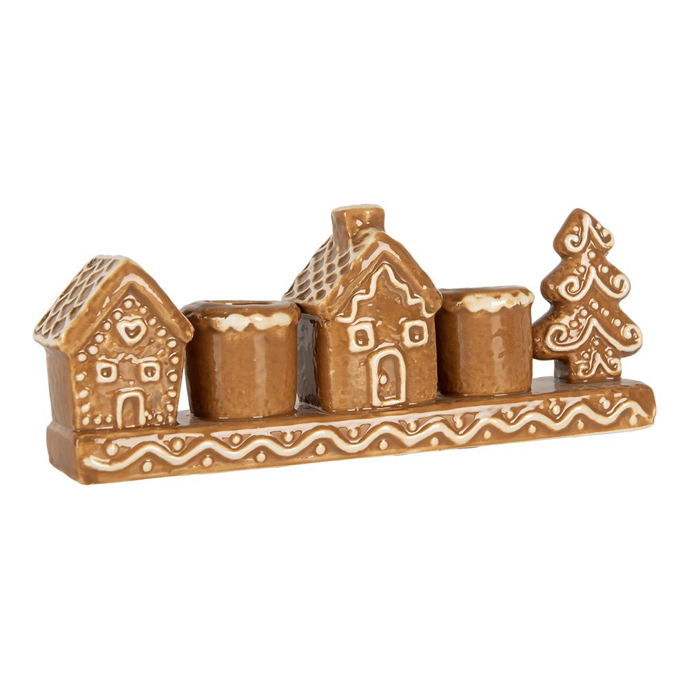 Kandelaar Huis 21x4x8 cm Bruin Keramiek